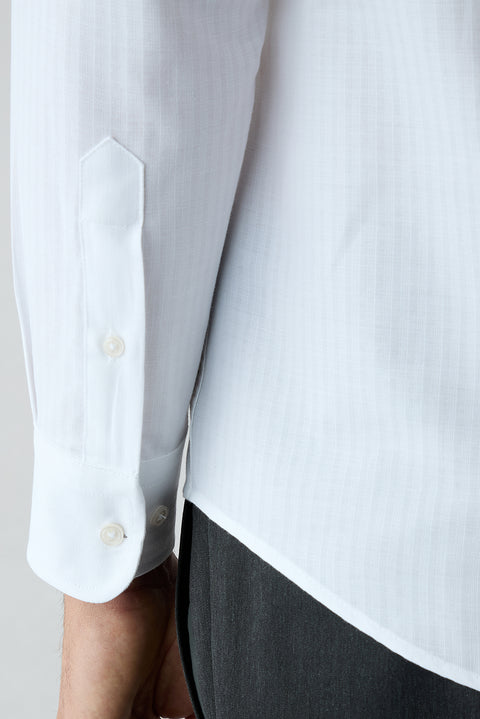 Beyaz Uzun Kol Slim Fit %100 Pamuk Çizgili Gömlek