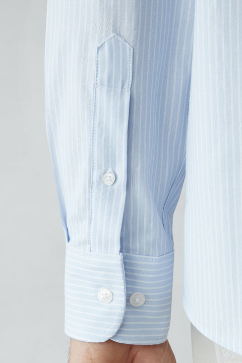Light Blue Long Sleeve Regular Fit Striped Cotton Shirt