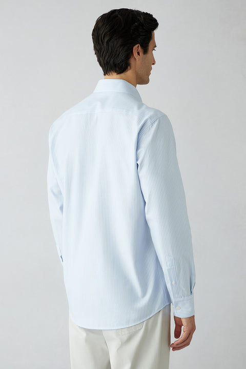 Light Blue Long Sleeve Regular Fit Striped Cotton Shirt