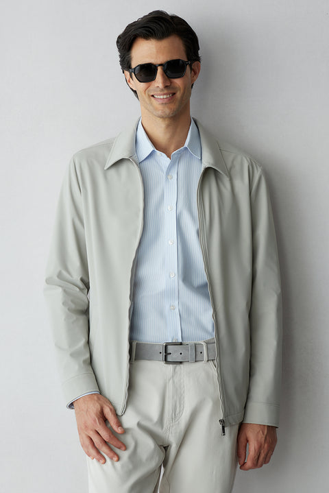 Light Blue Long Sleeve Regular Fit Striped Cotton Shirt