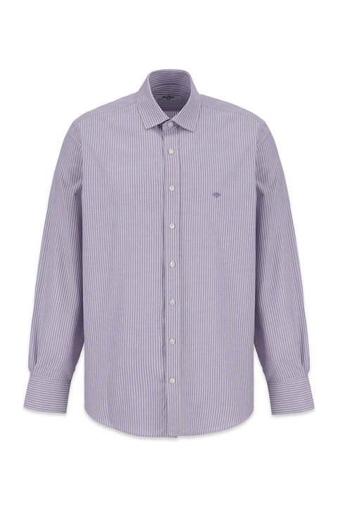 Light Purple Long Sleeve Regular Fit Striped Cotton Shirt