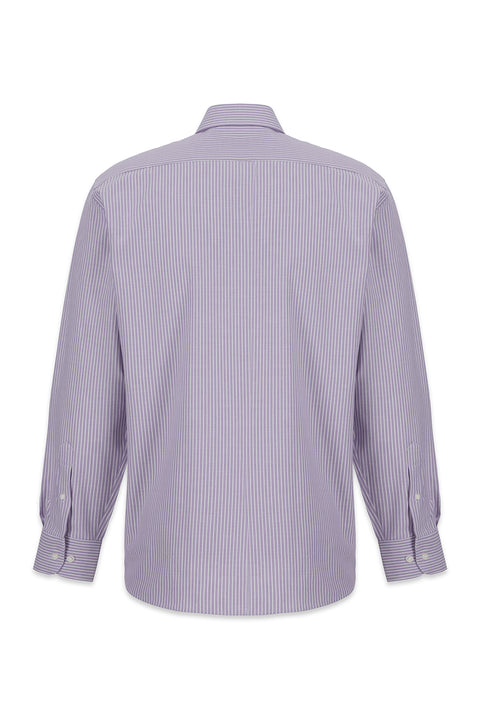 Light Purple Long Sleeve Regular Fit Striped Cotton Shirt