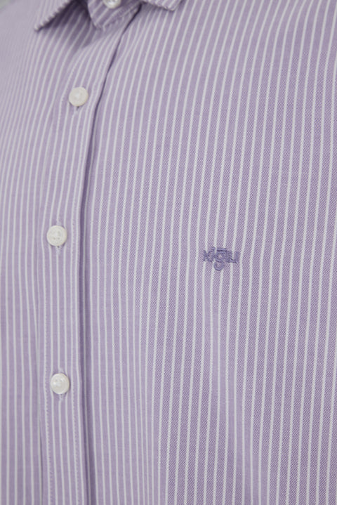 Light Purple Long Sleeve Regular Fit Striped Cotton Shirt