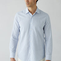 Light Navy Long Sleeve Slim Fit Striped Cotton Shirt