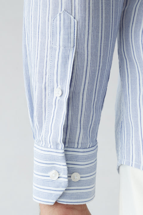 Light Navy Long Sleeve Slim Fit Striped Cotton Shirt