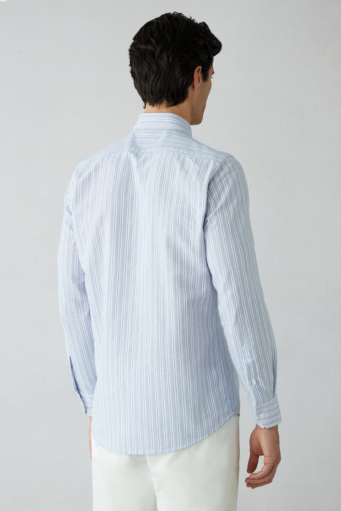 Light Navy Long Sleeve Slim Fit Striped Cotton Shirt