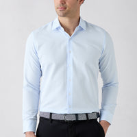Açık Mavi Uzun Kol Slim Fit Klasik Desenli Pamuklu Kolay Ütülenebilir Gömlek