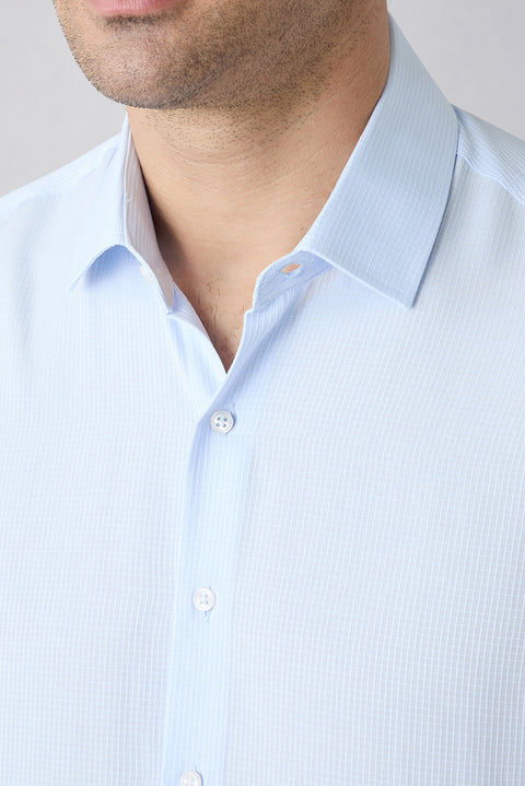 Açık Mavi Uzun Kol Slim Fit Klasik Desenli Pamuklu Kolay Ütülenebilir Gömlek