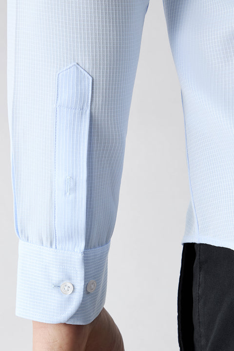 Açık Mavi Uzun Kol Slim Fit Klasik Desenli Pamuklu Kolay Ütülenebilir Gömlek