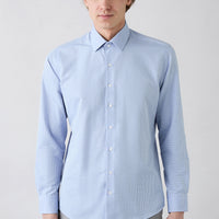 Koyu Mavi  Uzun Kol Slim Fit Klasik Desenli Pamuklu Kolay Ütülenebilir Gömlek