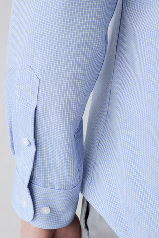  Koyu Mavi  Uzun Kol Slim Fit Pamuklu Armürlü Gömlek