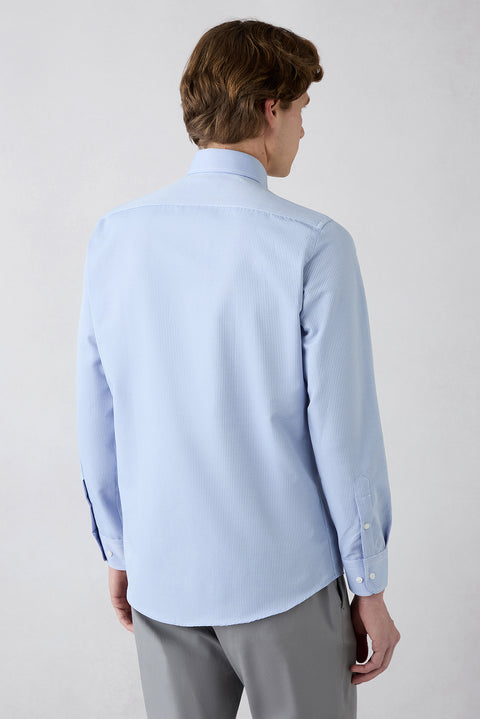 Koyu Mavi  Uzun Kol Slim Fit Klasik Desenli Pamuklu Kolay Ütülenebilir Gömlek