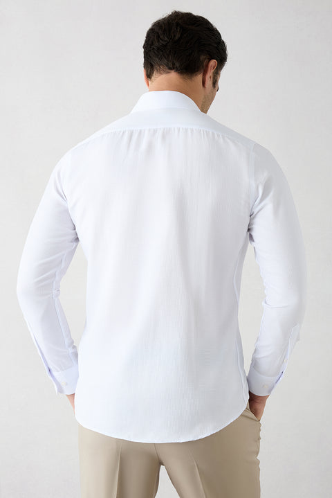 Beyaz Uzun Kol Slim Fit Klasik Desenli Pamuklu Kolay Ütülenebilir Gömlek
