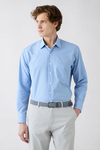  Mavi Uzun Kol Regular Fit Cepli Ekose Pamuklu Kolay Ütülenebilir Gömlek