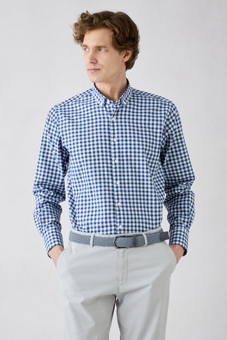  Koyu Lacivert Uzun Kol Regular Fit  Ekose Pamuklu Gömlek