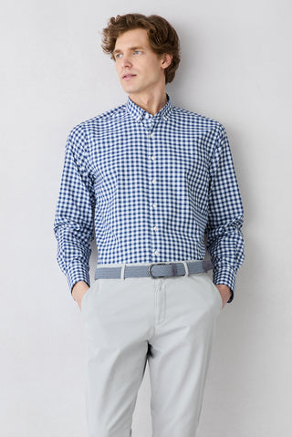  Koyu Lacivert Uzun Kol Regular Fit  Ekose Pamuklu Gömlek