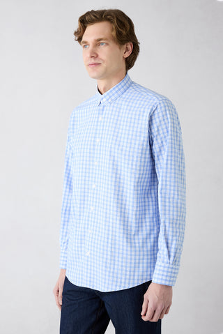  Mavi Uzun Kol Regular Fit  Ekose Pamuklu Gömlek