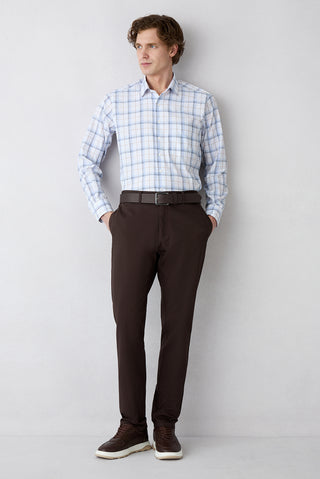  Mavi Uzun Kol Regular Pamuk Ekose Gömlek