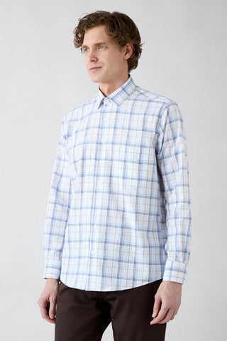  Mavi Uzun Kol Regular Pamuk Ekose Gömlek