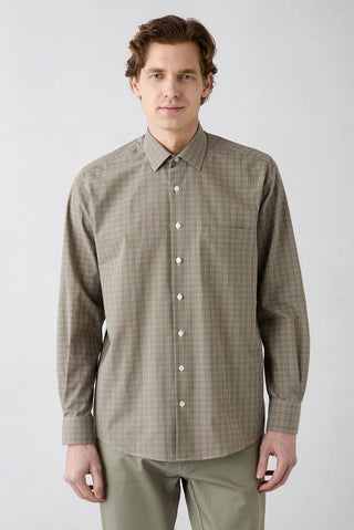  Orta Haki Uzun Kol Regular Fit Ekose Pamuk Gömlek