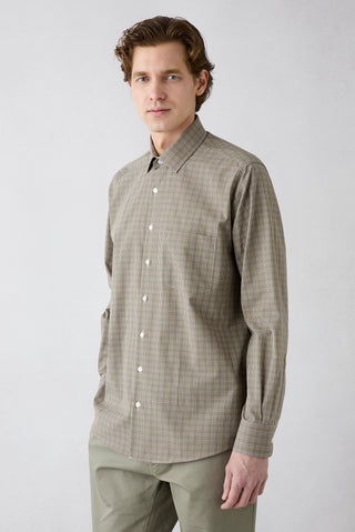  Orta Haki Uzun Kol Regular Fit Ekose Pamuk Gömlek