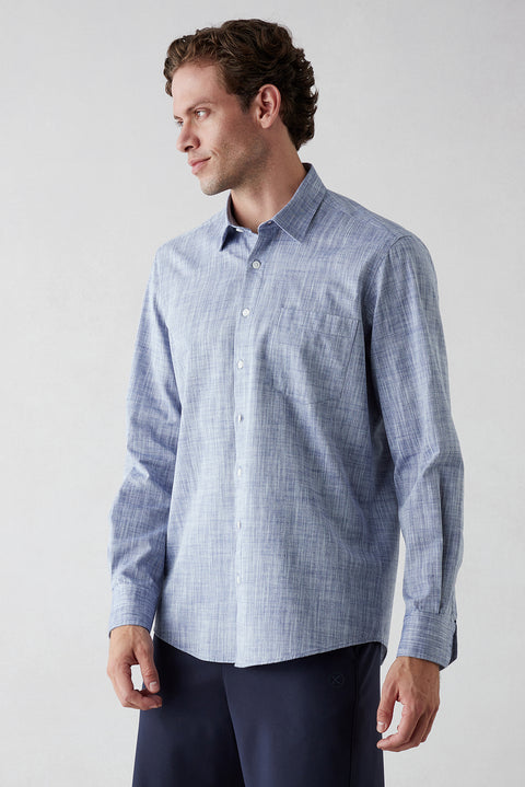 Light Navy Long Sleeve Regular Fit Cotton Plain Shirt