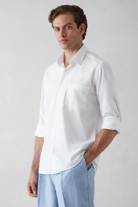 White Long Sleeve Regular Fit Cotton Plain Shirt