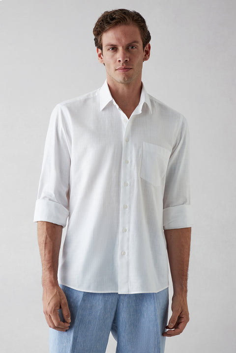 White Long Sleeve Regular Fit Cotton Plain Shirt