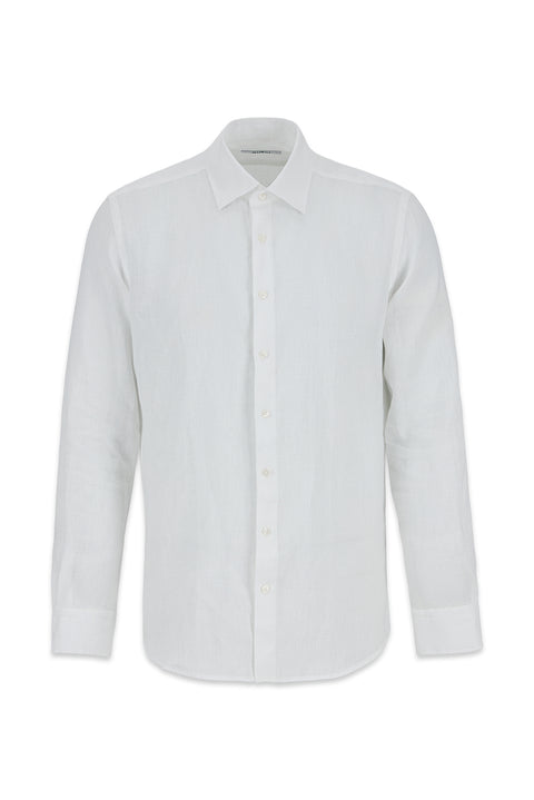 White Long Sleeve Slim Fit Linen Shirt