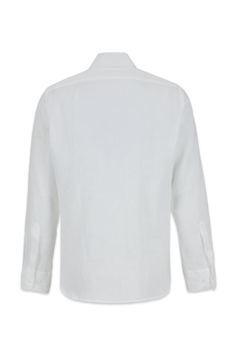 White Long Sleeve Slim Fit Linen Shirt