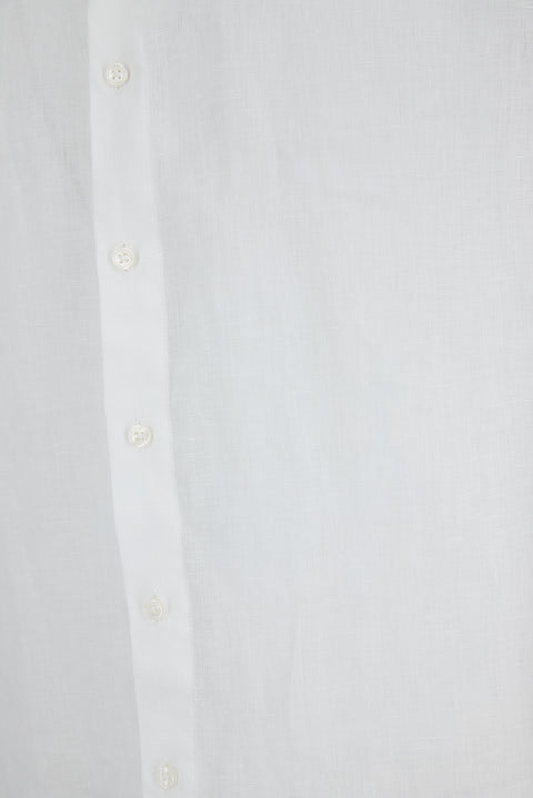 White Long Sleeve Slim Fit Linen Shirt