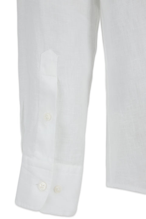White Long Sleeve Slim Fit Linen Shirt