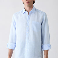 Light Blue Long Sleeve Regular Fit Linen Plain Shirt