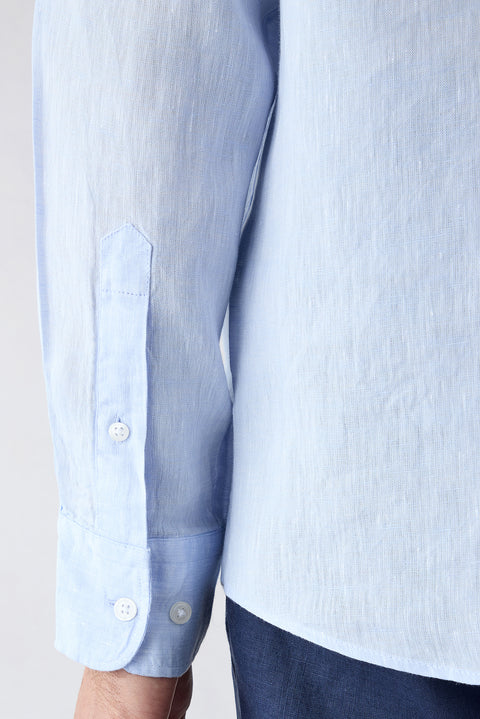 Light Blue Long Sleeve Regular Fit Linen Plain Shirt