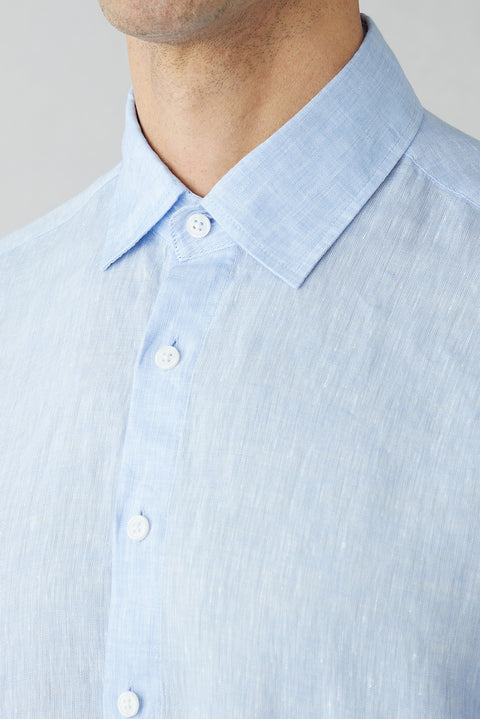 Light Blue Long Sleeve Regular Fit Linen Plain Shirt