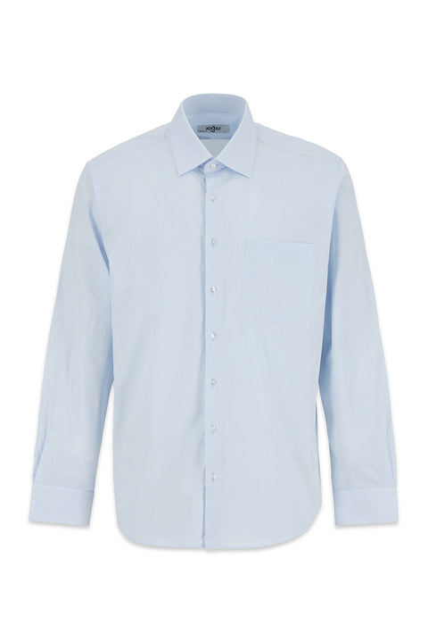 Light Blue Long Sleeve Slim Fit Textured Cotton Shirt