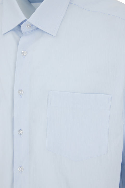 Light Blue Long Sleeve Slim Fit Textured Cotton Shirt