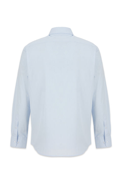 Light Blue Long Sleeve Regular Fit Classic Collar Patterned Pocketed 100% Cotton Shirt