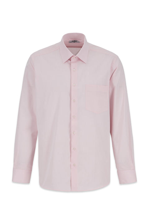 Dusty Pink Long Sleeve Slim Fit Textured Cotton Shirt