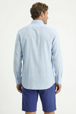  Açık Mavi Uzun Kol Regular Fit Düğmeli Yaka Spor Pamuk Nefes Alabilen Keten Görünümlü Gömlek