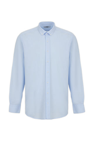  Açık Mavi Uzun Kol Regular Fit Düğmeli Yaka Spor Pamuk Nefes Alabilen Keten Görünümlü Gömlek