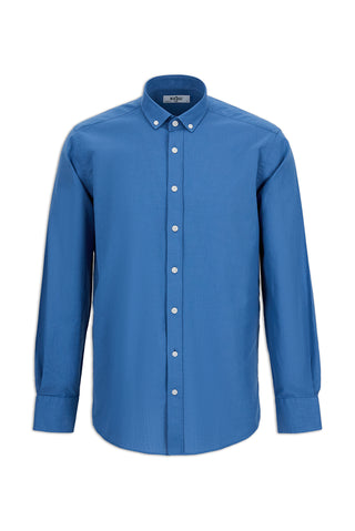  İndigo Uzun Kol Regular Fit Düğmeli Yaka Spor Pamuk Nefes Alabilen Keten Görünümlü Gömlek