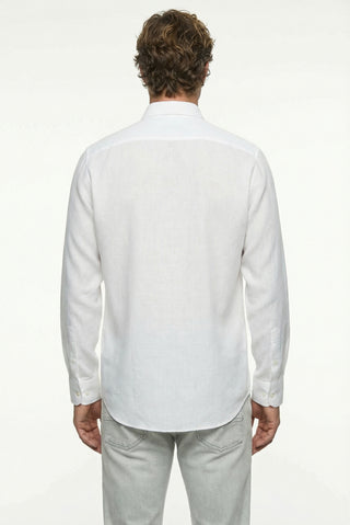  Beyaz Uzun Kol Regular Fit Düğmeli Yaka Spor Pamuk Nefes Alabilen Keten Görünümlü Gömlek