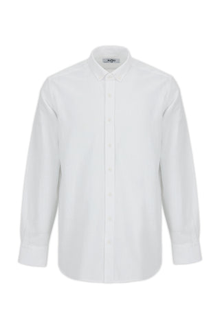  Beyaz Uzun Kol Regular Fit Düğmeli Yaka Spor Pamuk Nefes Alabilen Keten Görünümlü Gömlek