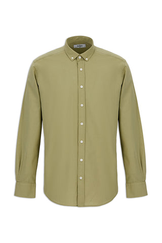  Açık Haki Uzun Kol Regular Fit Düğmeli Yaka Spor Pamuk Nefes Alabilen Keten Görünümlü Gömlek