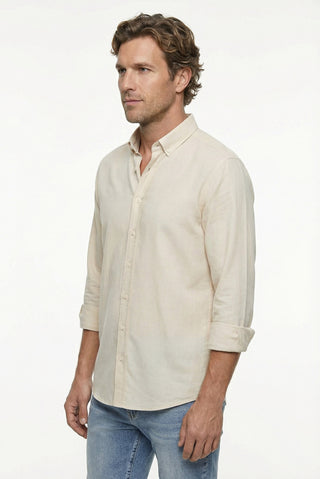  Taş Uzun Kol Regular Fit Düğmeli Yaka Spor Pamuk Nefes Alabilen Keten Görünümlü Gömlek