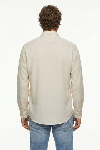  Taş Uzun Kol Regular Fit Düğmeli Yaka Spor Pamuk Nefes Alabilen Keten Görünümlü Gömlek