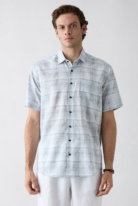 Medium Gray Short Sleeve Regular Fit Linen Plain Shirt