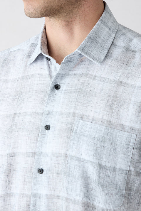 Medium Gray Short Sleeve Regular Fit Linen Plain Shirt