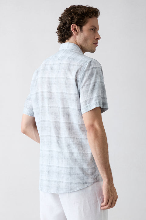 Medium Gray Short Sleeve Regular Fit Linen Plain Shirt